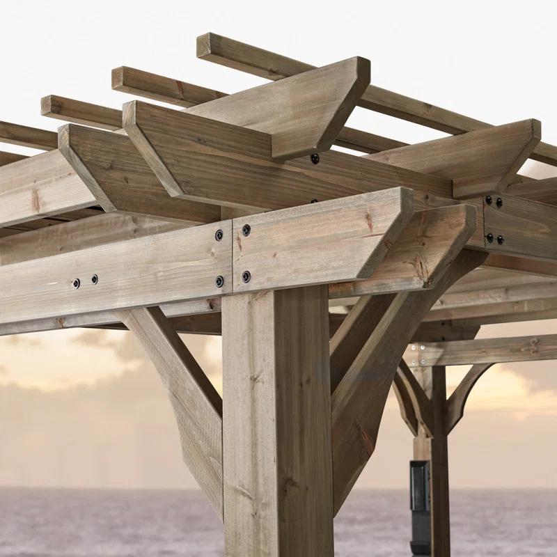 Backyard Discovery Backyard Discovery Somerville 14' x 10' Cedar Wood Outdoor Patio Pergola Kit with Trellis Roof and PowerPort