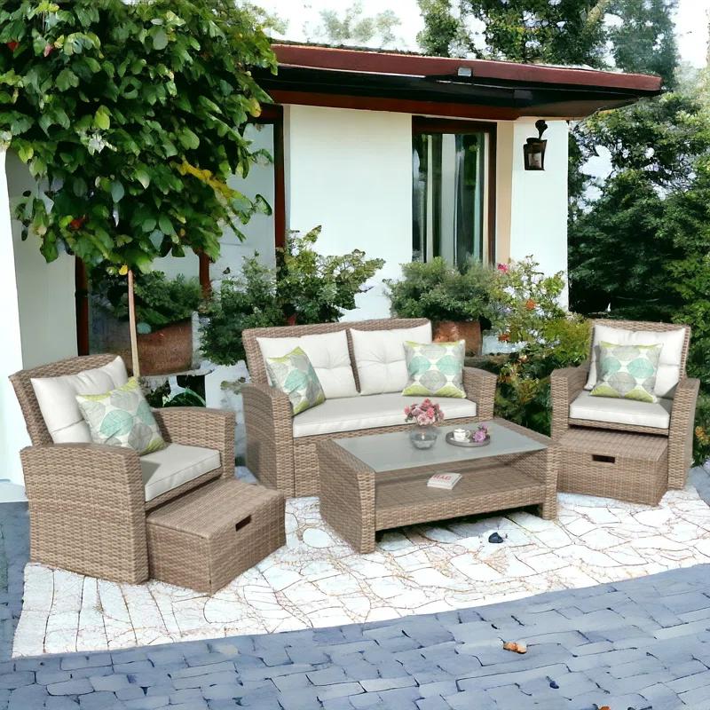 6 Piece Rattan Sofa Seating Group with Cushions