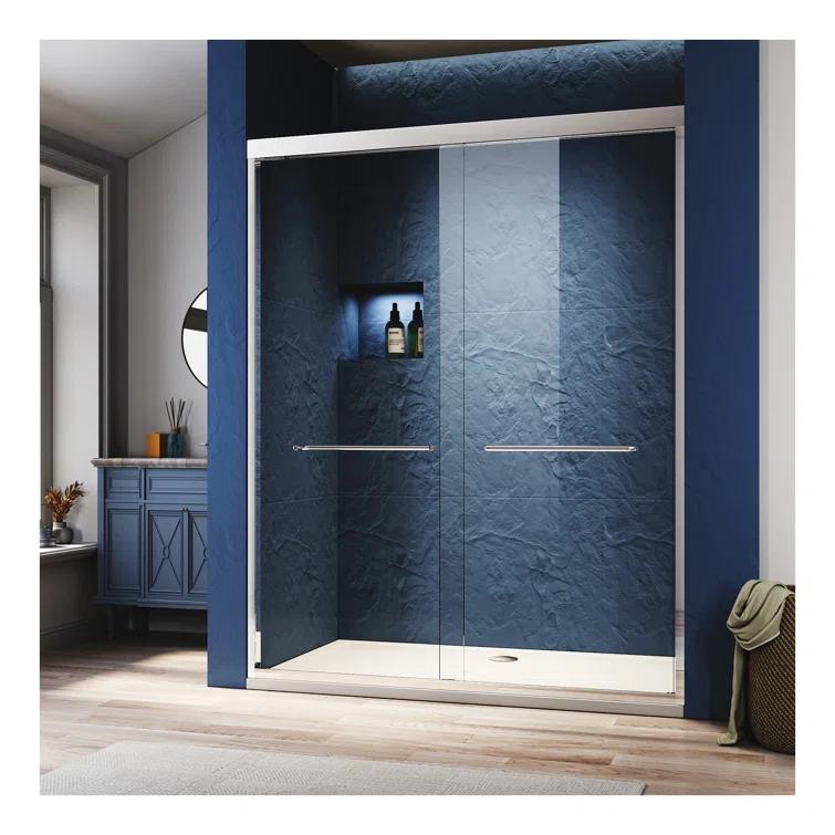 VODYXSEP Sliding Shower Glass Door 56-60 In. W X 72 In. H, Adjustable Semi Frameless Shower Door, Certified Thick Clear Clear Tempered Glass, 304 Stainless Steel Handles Y4VO-W2269P144322