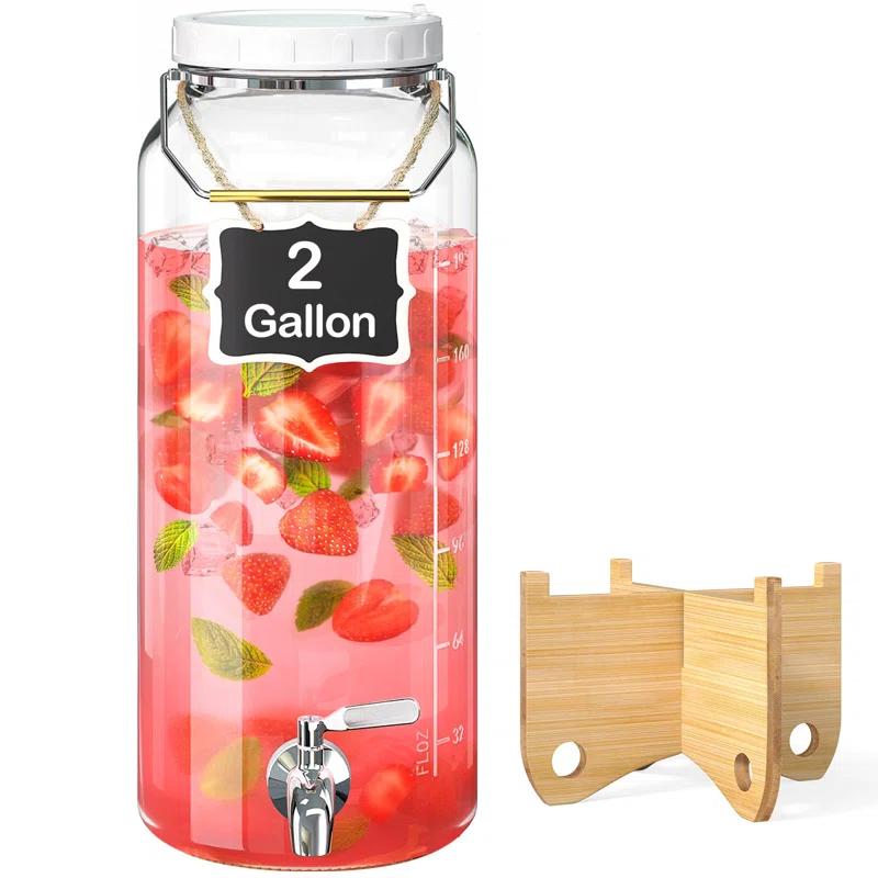 Mint Pantry® 2 Gallon Drink Dispenser For Parties(7600ML), 1 Pack Leak Proof Beverage Dispenser With Stand AND Handle, Glass Water Dispenser With Stainless Steel Spigot & Scale Mark & Chalkboard