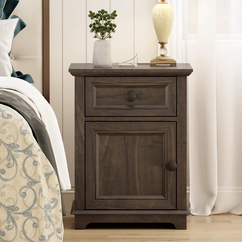 Azella 1-Drawer Frame End Table Set with Storage and Built-In Outlets (Set of 2)
