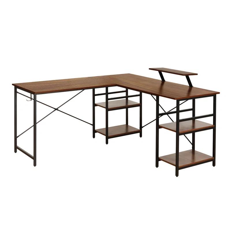 Inbox Zero Techni Mobili L-Shape Industrial Desk With Storage Shelves | Wayfair