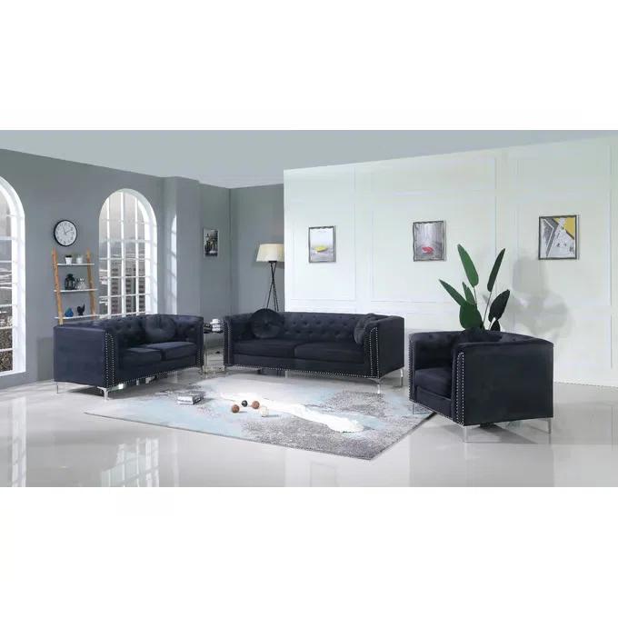 The Classy Home Colmar Velvet 3 Piece Living Room Set (Set of 3)