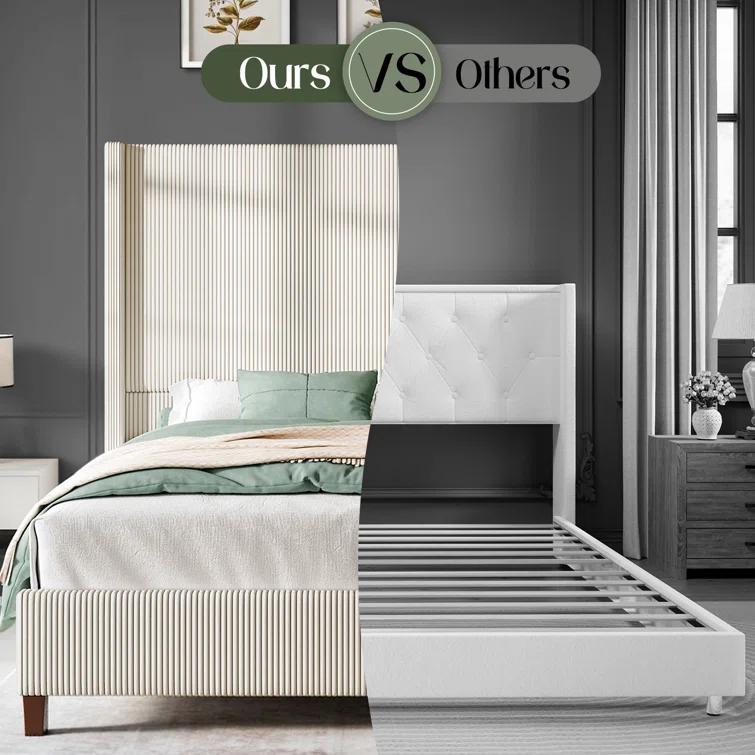 Willa Arlo™ Interiors Dunwoody Upholstered Wingback Queen Size Platform Bed,Cream