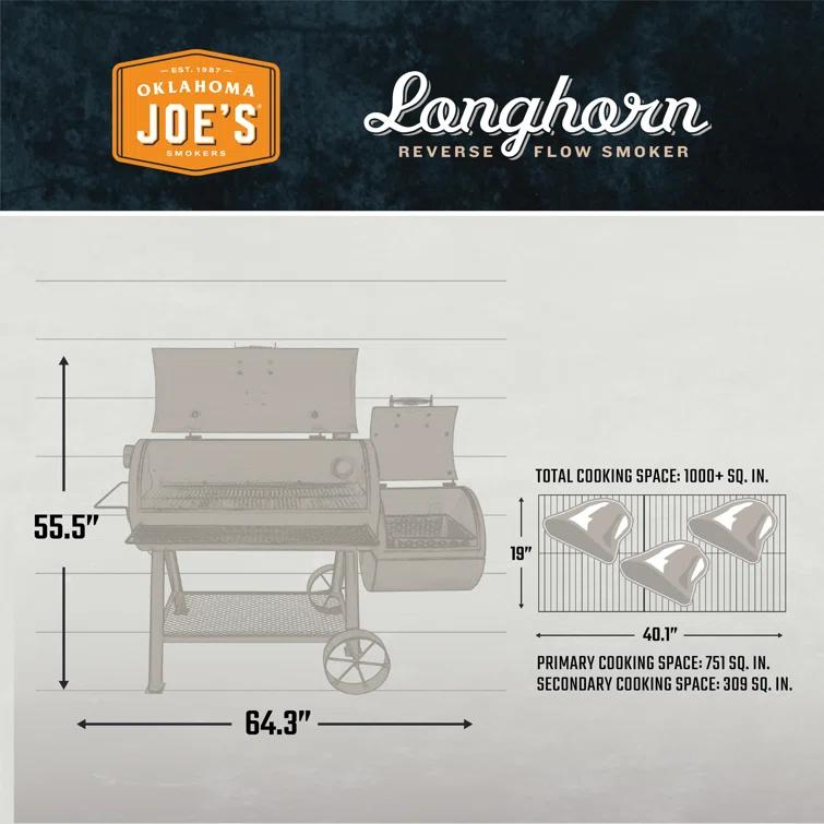 Oklahoma Joe's Oklahoma Joe's 1060 sq. in. Longhorn Reverse Flow Offset Smoker, Black