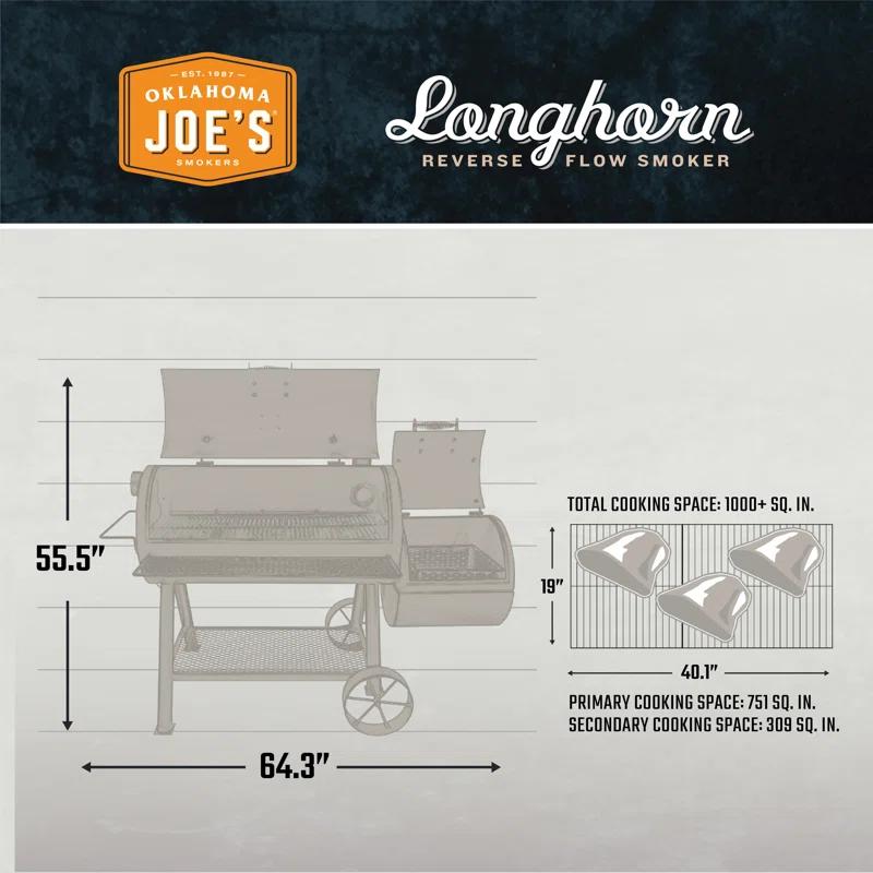 Oklahoma Joe's Oklahoma Joe's 1060 sq. in. Longhorn Reverse Flow Offset Smoker, Black