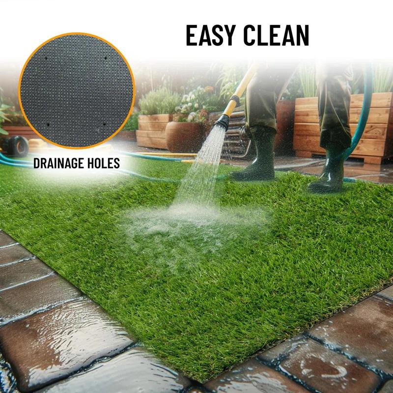 Ottomanson Grass Waterproof Indoor/Outdoor Artificial Grass Turf Rugs and Rolls Customized Size For Balcony, Patios