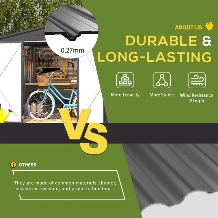 YODOLLA 10 ft. W x 8 ft. D Galvanized Steel Storage Shed