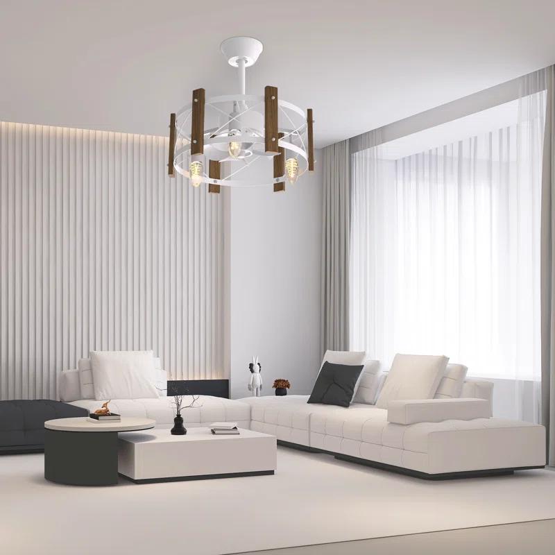 MoNiBloom 19" Flush Mount Caged Ceiling Fan with Remote, Reversible Low Profile Ceiling Fan without Light Bulb