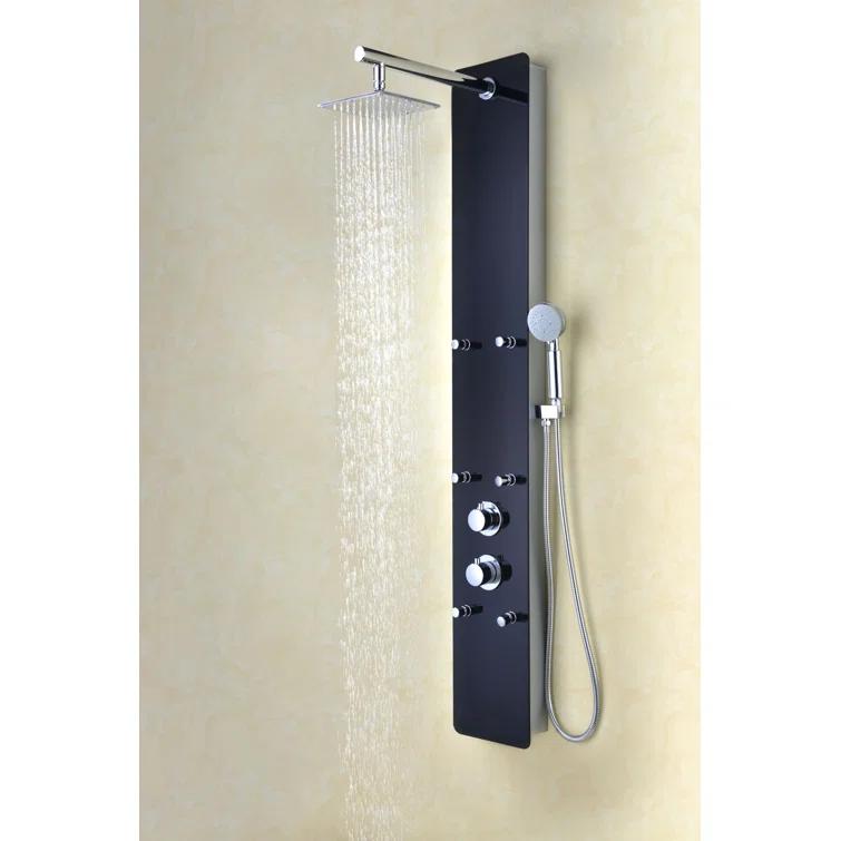 Greenspring 6-Jet Rainfall Shower Panel System With Spa Jets Rainfall Waterfall Shower Head And Shower Wand Marble Finish In Black GSP42D