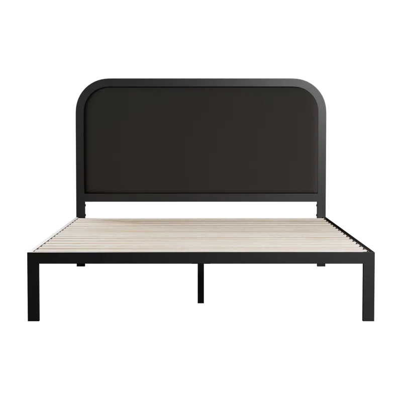 Brookside Metal Bed Frame with Rounded Upholstered Headboard
