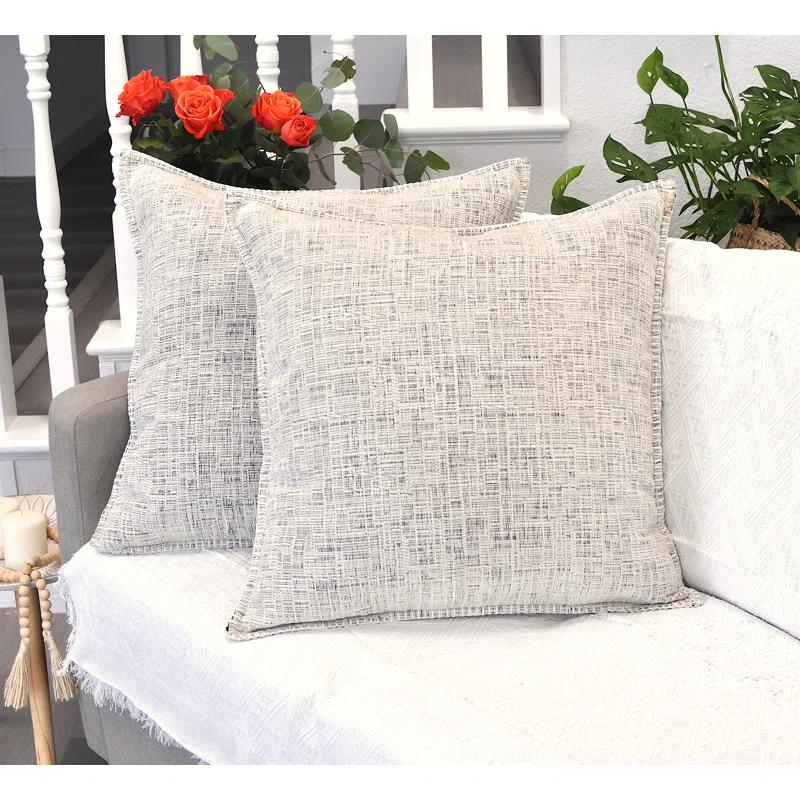 Oveesha Tassel Soft Chenille Throw Pillow Covers With Stitched Edge (Set of 2)