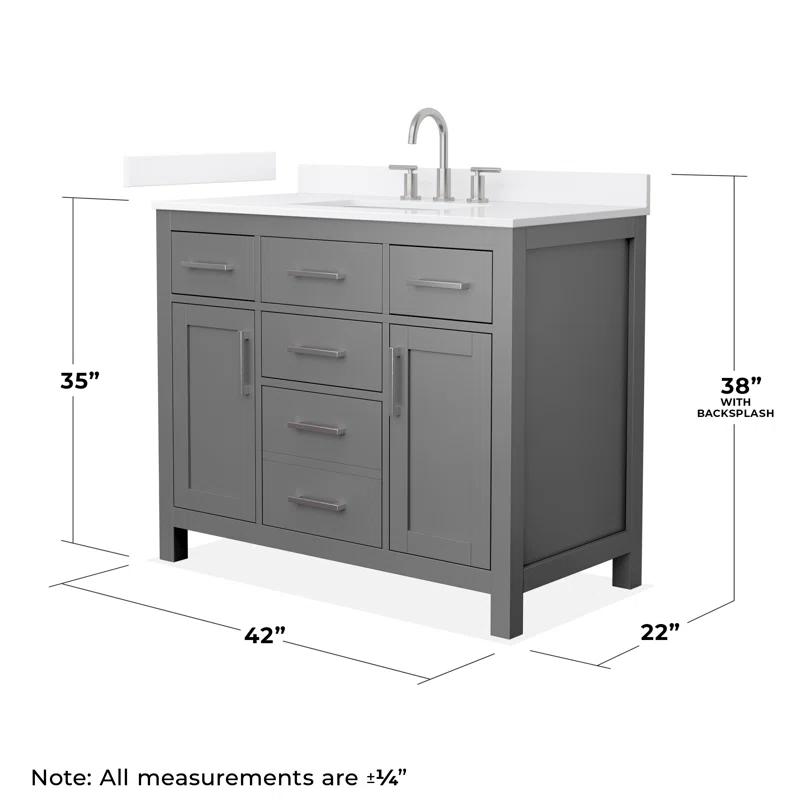 Wyndham Collection Beckett 42" Freestanding Single Bathroom Vanity with Quartz Top