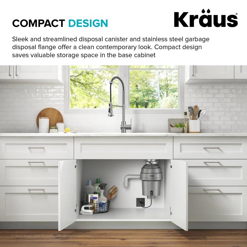 Kraus KRAUS Wasteguard High-Speed 3/4 HP Continuous Feed Ultra-Quiet Motor Garbage Disposal With Power Cord And Flange Included And Universal Mount, KWD210-75MGR