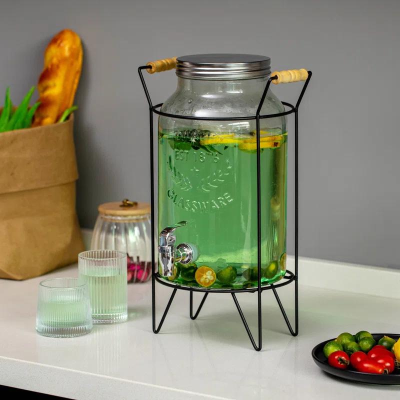 Basicwise Basicwise 1.6-gallon Glass Drink Dispenser With Stainless Steel Spigot – Water And Juice Container, Lemonade Stand, Beverage Dispenser For Parties, Weddings, Birthdays, And Family Business Meetings