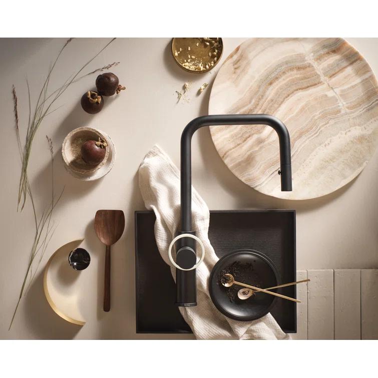 Rohl Eclissi™ Pull-Down Bar/Food Prep Kitchen Faucet with C-Spout and Handle EC65D1MB+EC81IWMB