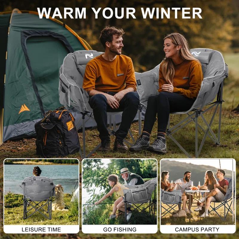Heated Camping Chair Oversized, Outdoor Portable Heated Folding Chairs With Pillow