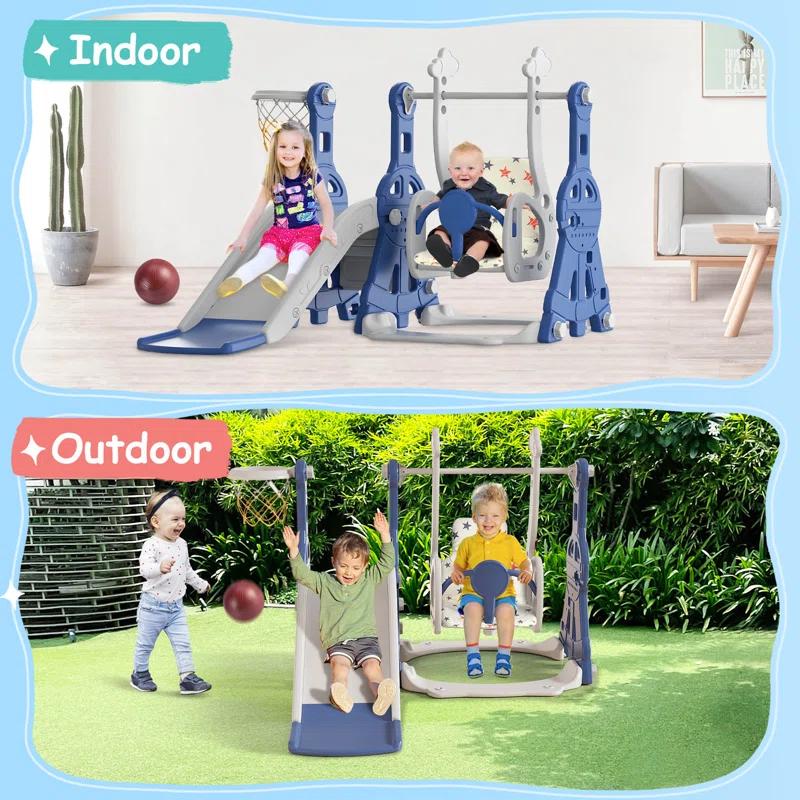 Suteck 4 in 1 Toddler Slide, Kids Slide with Climber and Swing Outdoor Indoor Slide Playset