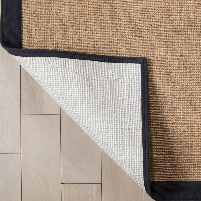 Ebern Designs Quince Sorel Solid Border Beige Black Natural Jute Non-Slip Handwoven Latex Area Rug