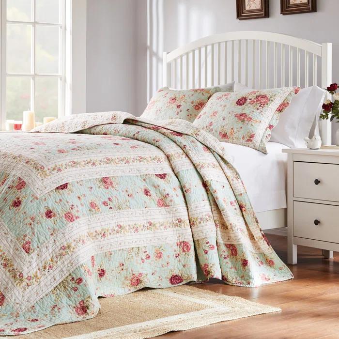 Antique Rose Cotton Reversible Quilt Set