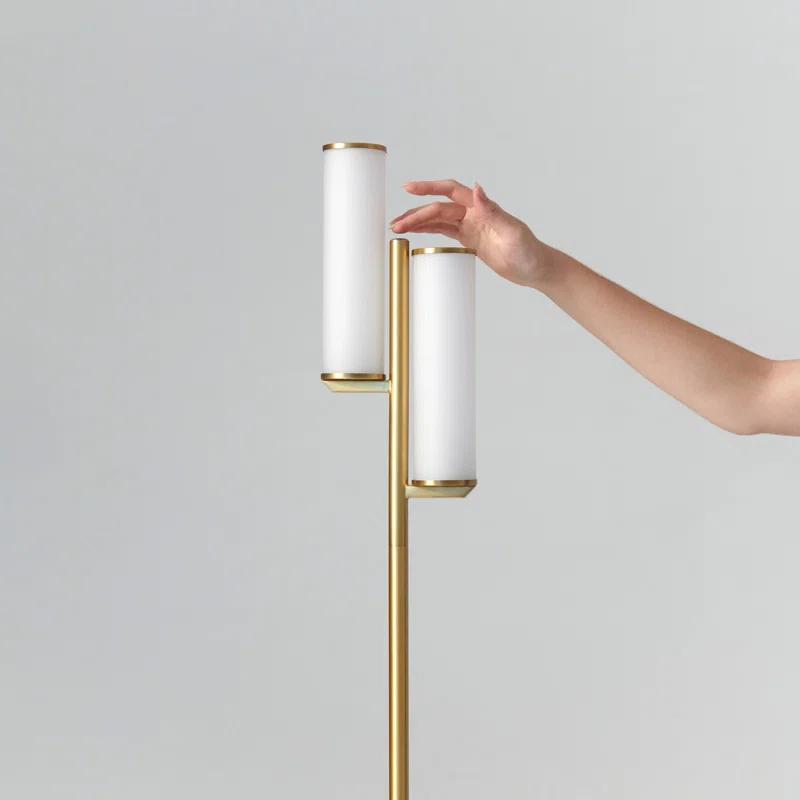 Brightech Gemini 64 in. Industrial 2-Light 3-Way Dimming LED Floor Lamp with 2 Glass Cylinder Shades