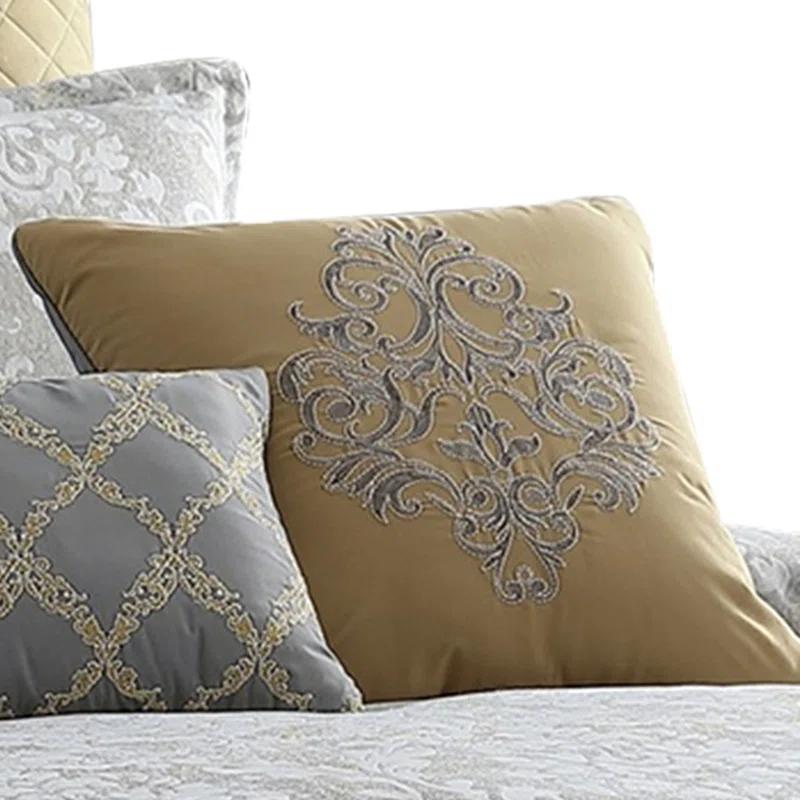 Benjara Gray/Gold Microfiber 8 Piece Comforter Set
