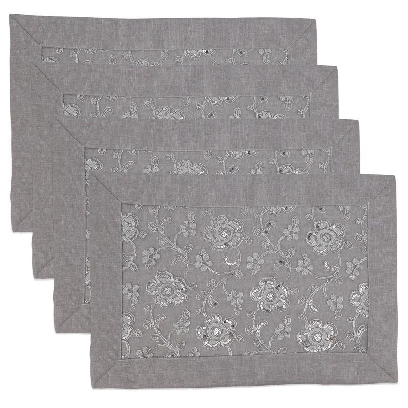 Saro Éloise Collection Polyester Embroidered Rectangle Placemat (Set of 4)