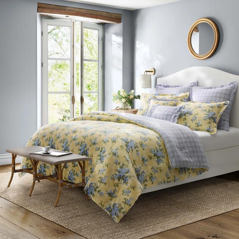 Laura Ashley Cassidy Floral Yellow Cotton Comforter Bonus Set