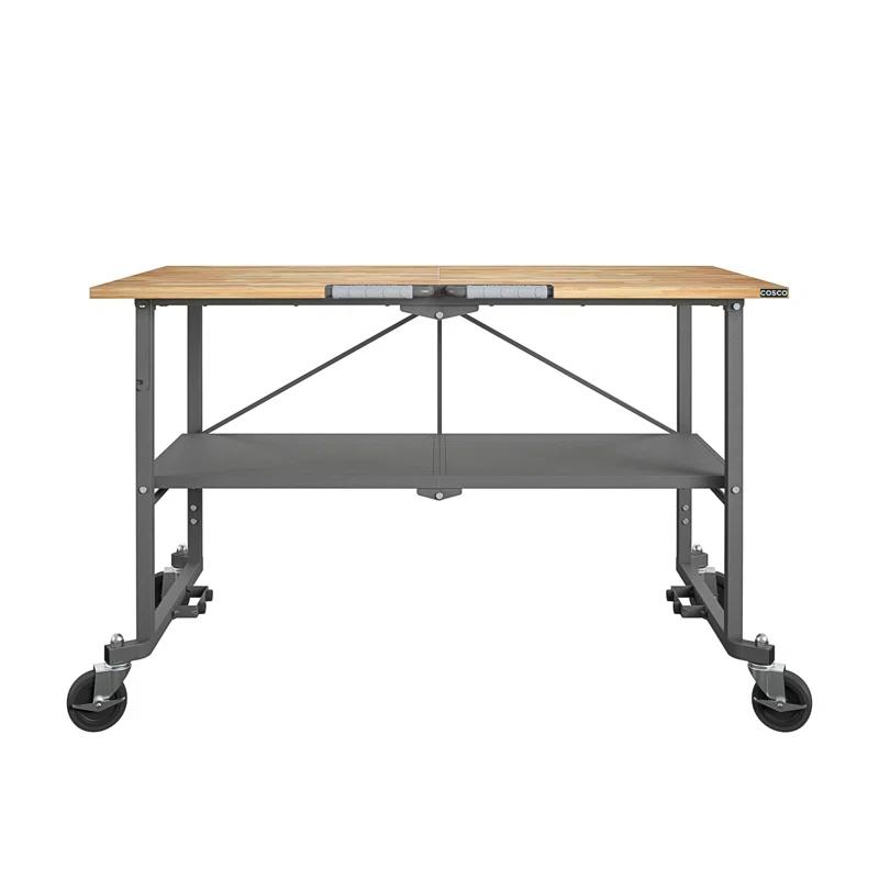 COSCO SmartFold Butcher Block Portable Workbench / Folding Utility Table (Gray Steel Frame)