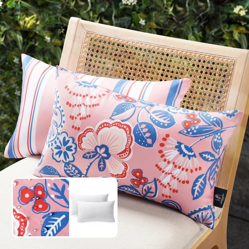 Phantoscope Outdoor Floral Colleciton Indoor/Outdoor Reversible Throw Pillow (Set of 2)