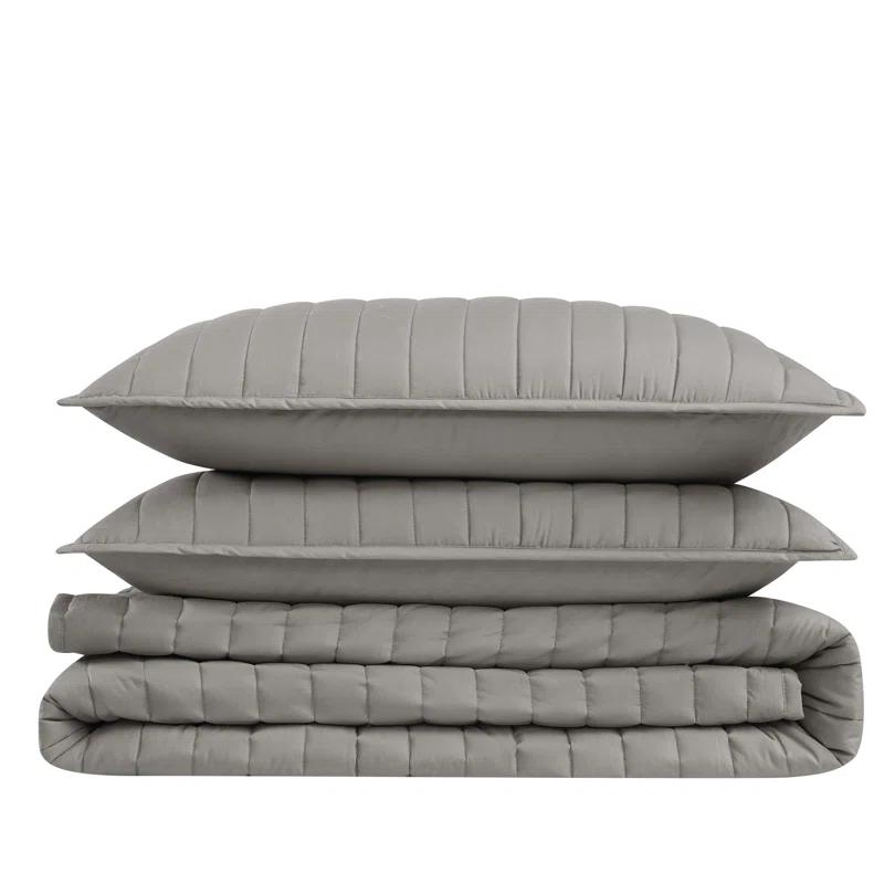 Brooklyn Loom Oversized Cotton Percale 3 Piece Quilt Set