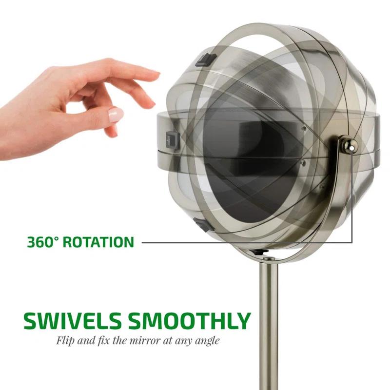 Ovente OVENTE 6" Lighted Makeup Mirror with 1X/7X Magnification, Cordless Tabletop Mount Vanity Round Mirror with 360° Swivel Design and Double Sided Cool Tone LED Ring Light, Nickel Brushed MLT60BR1X7X