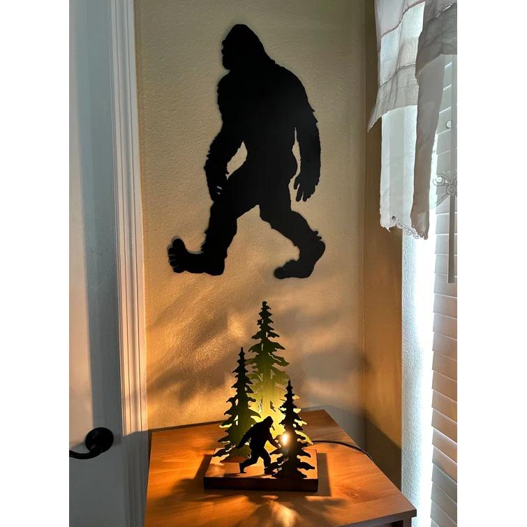 Millwood Pines Rustic Metal Rude Bigfoot In Forest Accent Lamp Decorative Sasquatch Home Decor