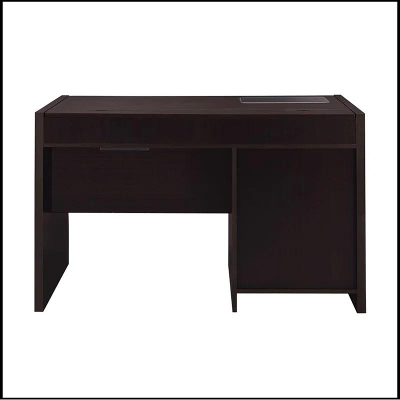 Hokku Designs Connect-it Office Desk with Charging Station in Cappuccino Lift-top storage contains power outlet