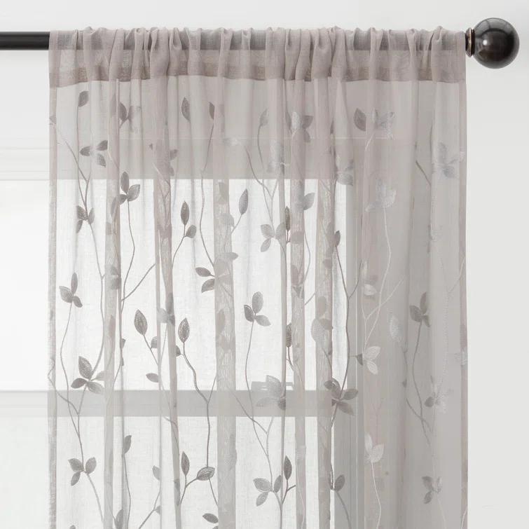 Lark Manor™ Aliaa 2 Panel Vine Leaf Embroidered Textured Sheer Curtain with Rod Pocket