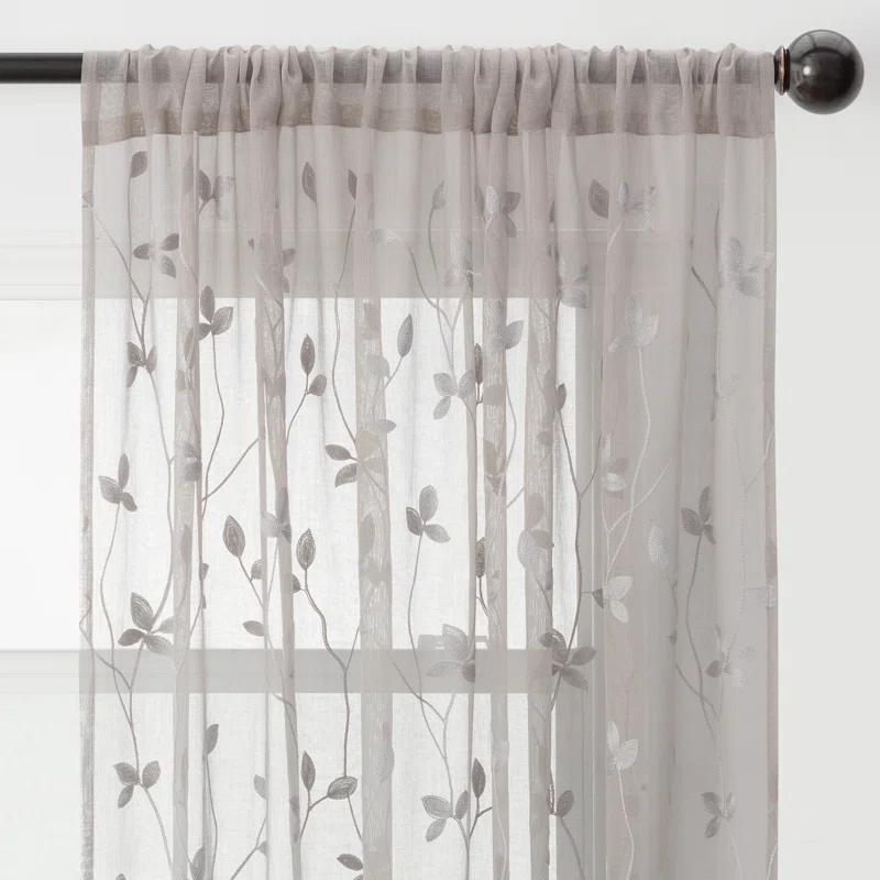 Lark Manor™ Aliaa 2 Panel Vine Leaf Embroidered Textured Sheer Curtain with Rod Pocket