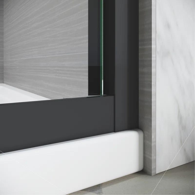 Sliding Glass Tub Door 56-60 In. W X 57 In. H, Semi Frameless Double Bathtub Door, Certified Thick Clear Clear Tempered Glass, 304 Stainless Steel Handles.