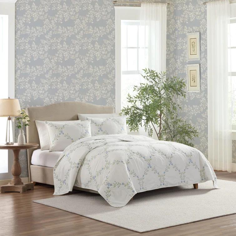 Laura Ashley Laura Ashley Floral Embroidery Cotton Reversible Quilt Set