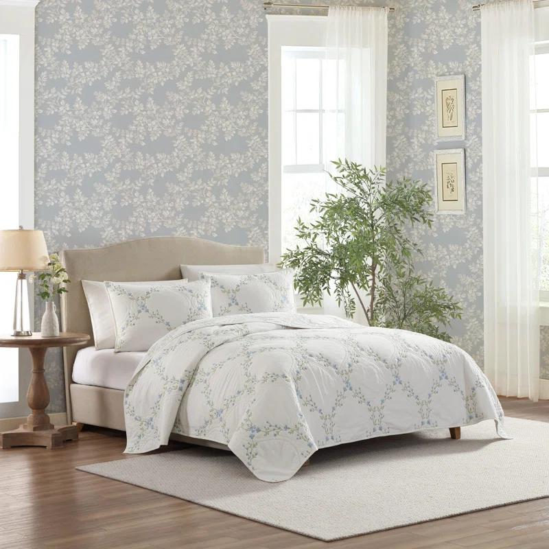 Laura Ashley Laura Ashley Floral Embroidery Cotton Reversible Quilt Set