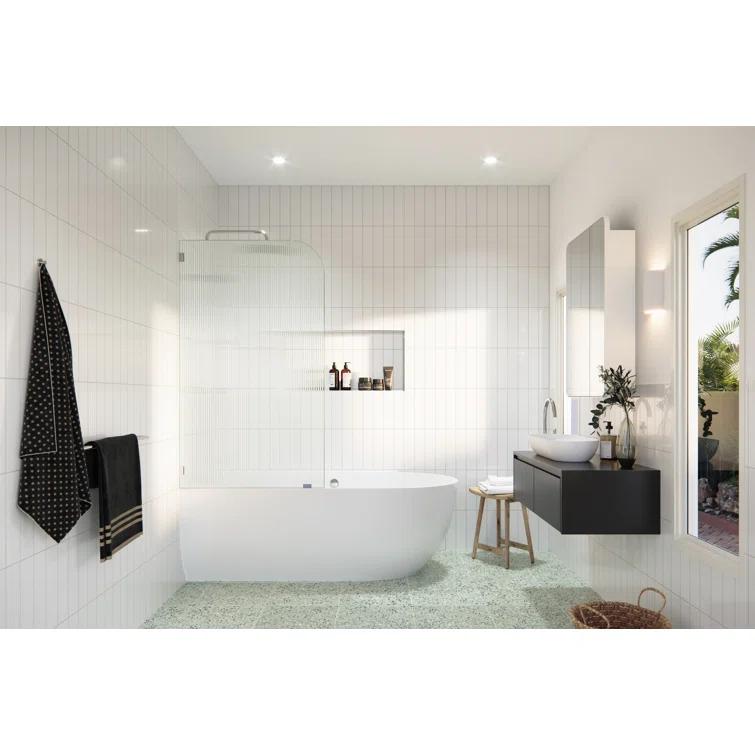 Glass Warehouse Aurora 30 in. x 58.25 in. Frameless Fluted Radius Single Fixed Bath Panel B-FL-RAD-30-L-CH