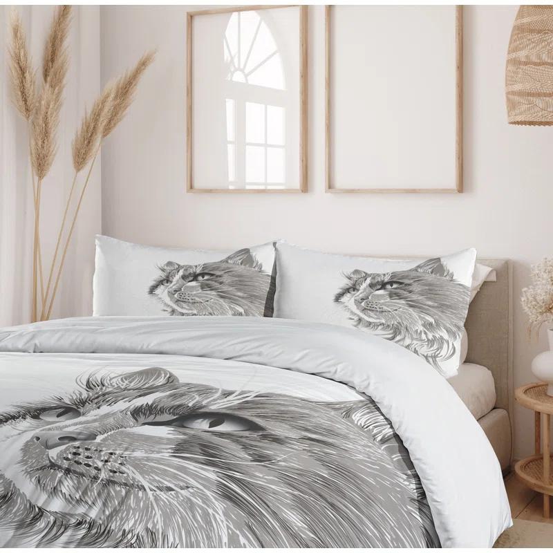 Ambesonne Animal Cat Head Portrait Furry Cute Head Kitten Domestic Meow Pet Drawing Illustration Duvet Cover Set | Wayfair