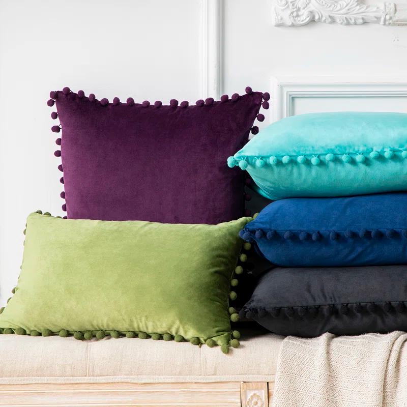 Phantoscope Velvet Pompom Collection Tassels Reversible Throw Pillow (Set of 2)