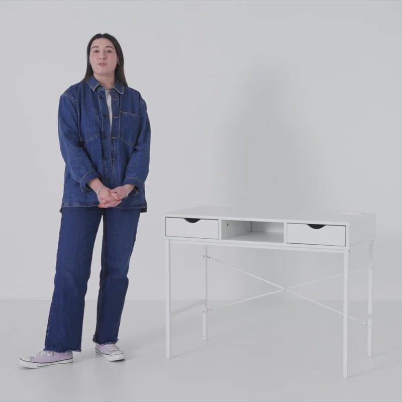 Ebern Designs Glenhill Writing Desk with Drawer - Built-In Power Outlets for Home Office