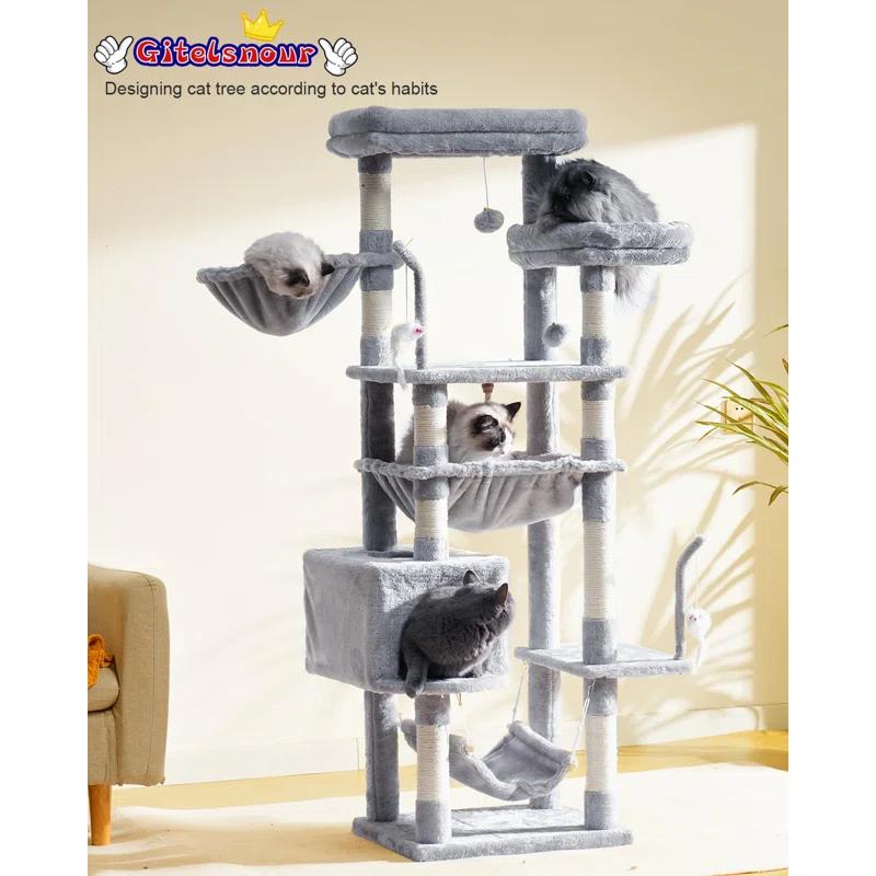 Tucker Murphy Pet™ 63" Cat Tree For Large Breeds - Spacious Platforms, Hammock, Sisal Scratching Posts & Cat Condo, Indoor Use