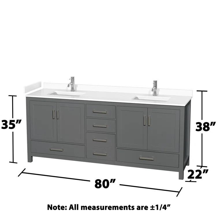 Wyndham Collection Sheffield 80" Freestanding Double Bathroom Vanity with Cultured Marble Top