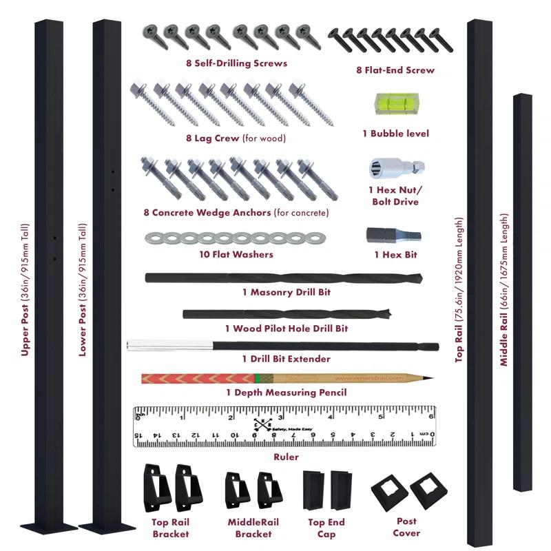 CR Home Hand Rails for Outdoor Steps for Porch, Deck, & Balcony Railing
