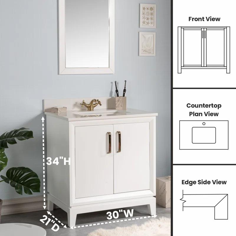 Fabia 30'' Free-standing Single Bathroom Vanity with Quartz Vanity Top & Mirror