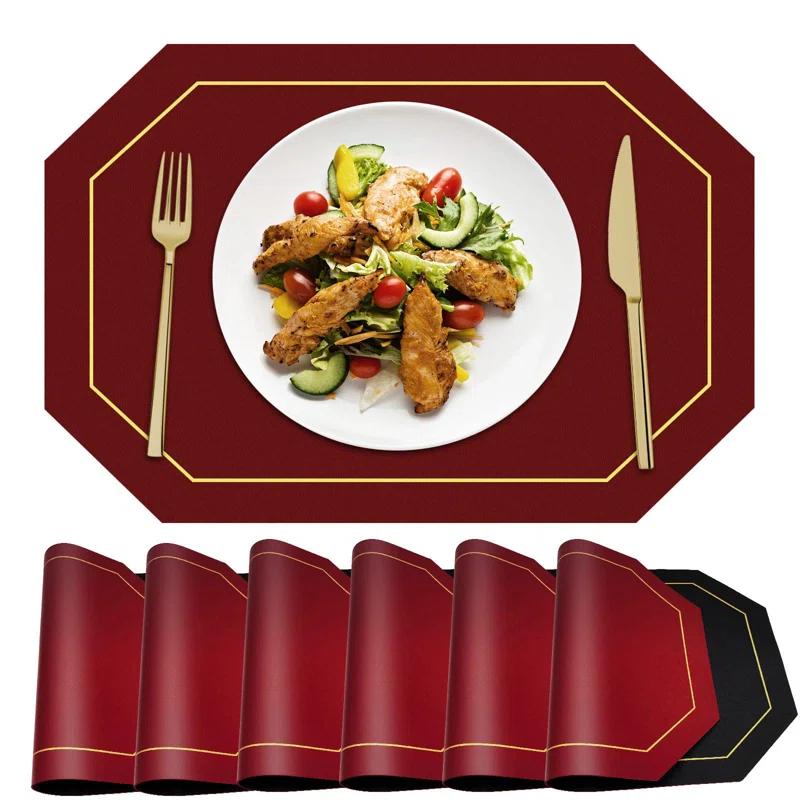 shuoli Reversible Placemats Set Of 6, Faux Leather Heat Resistant Placemats Washable Table Mats Wipeable Place Mats For Dining Table Wedding Coffee Shop Decoration