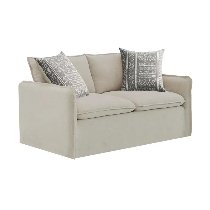 Ebern Designs Upendo Pattern Fabric, Beige Yakety Yak Sand & Beige Linen 3PCS Living Room Set