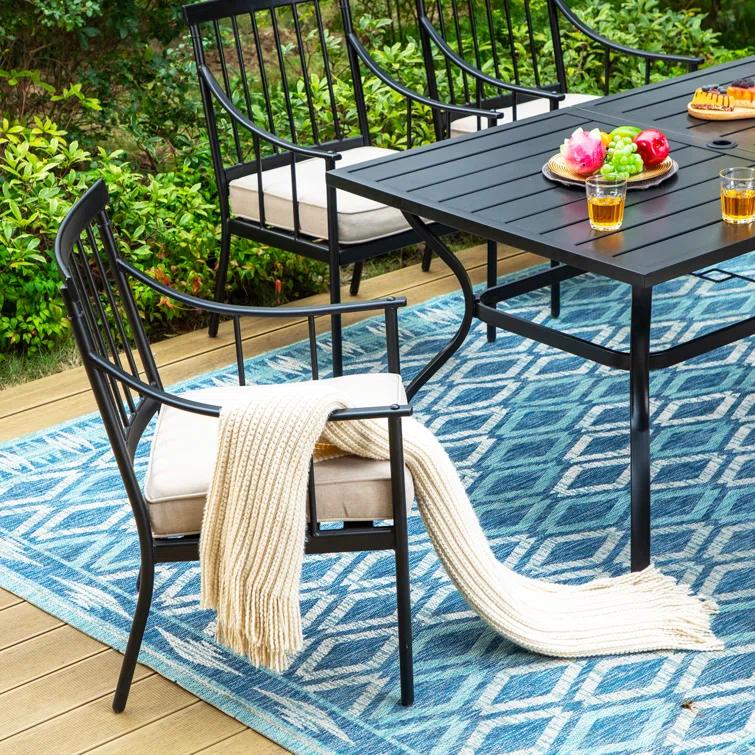 Lark Manor™ Argyri 6 - Person Metal Patio Dining Set with Rectangular Table , Cushions Included